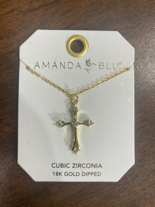 Gold CZ Five Stone Cross Necklace