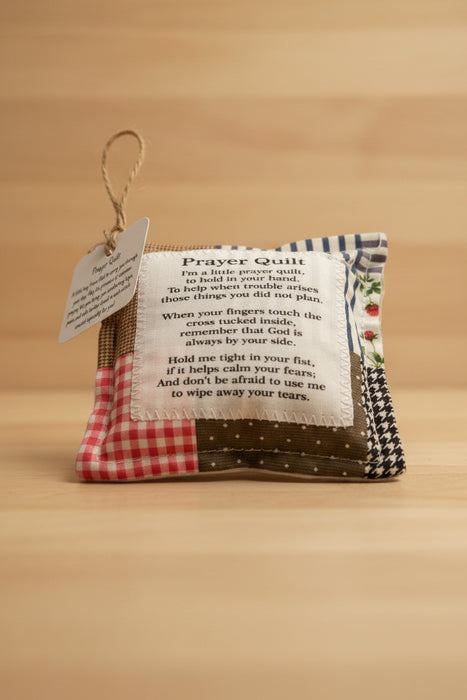 Square Pocket Prayer Quilt with a Wood Cross Inside.  Different Verses or Quotes Available.