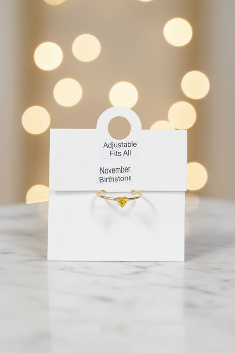 Birthstone Heart Rings on Gold Band- Adjustable Fits All