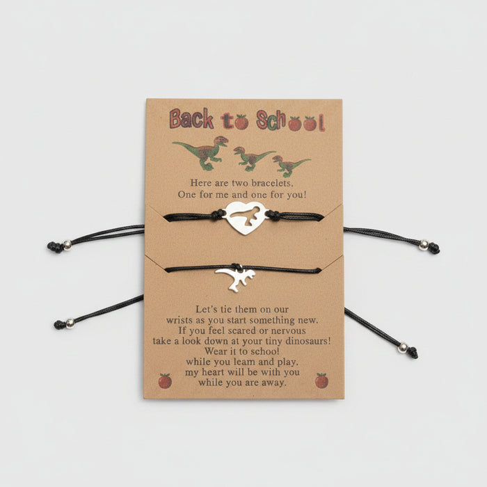 Back To Scool Black Drawstring Dinosaur Bracelets - Set of 2