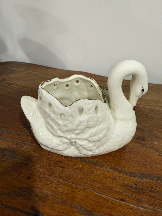 Vintage Christmas Swan Planter with Poinsettia