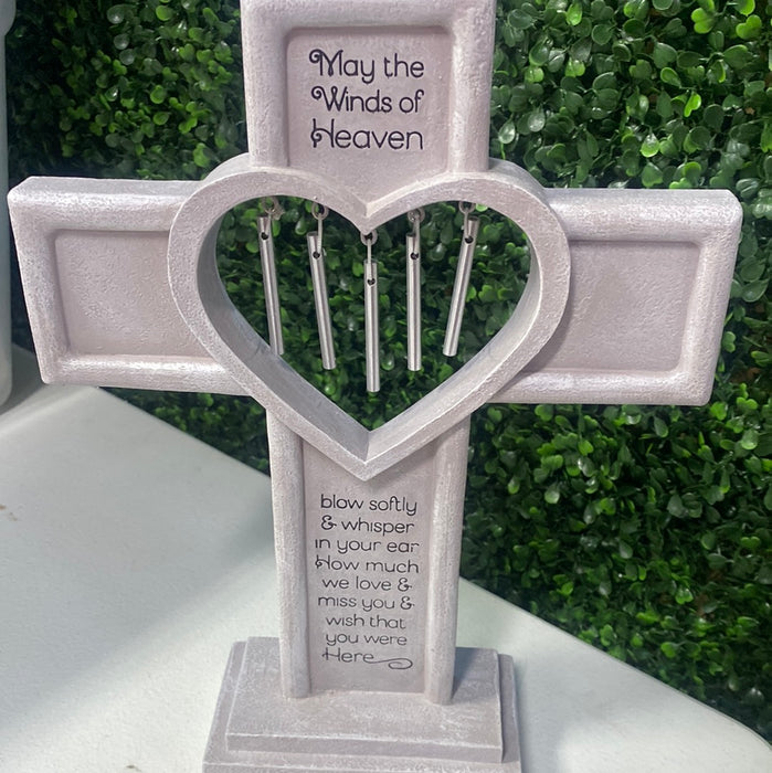 Resin Memorial Cross with Wind Chime