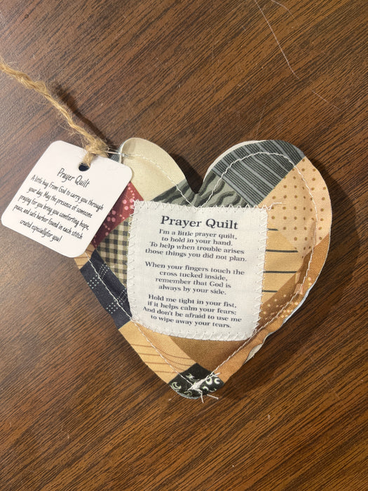 Heart Shape Pocket Prayer Quilt with a Wood Cross Inside.  Different Verses or Quotes Available.