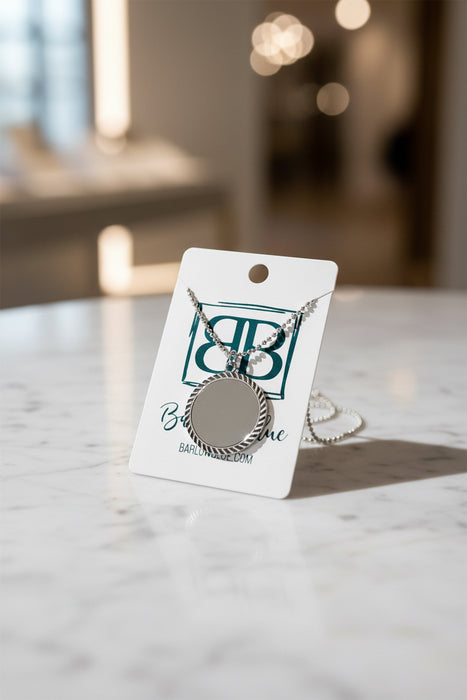 Engravable Circle Charm necklace with Detailed Edges