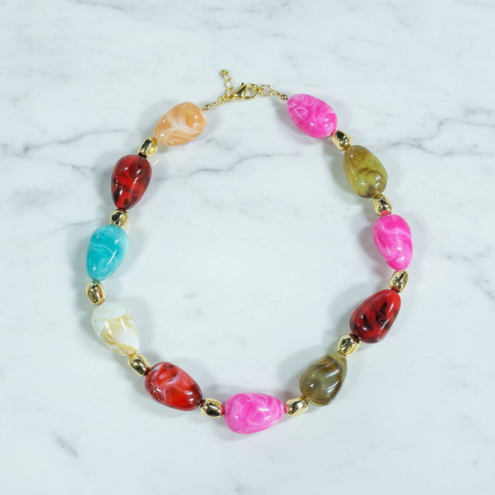 Extra Large Multicolor & Gold Chunky Beaded Necklace with Gold
