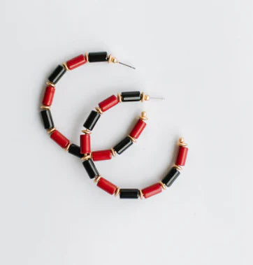 Red, Black, & Gold Beaded Cara Hoops- Perfect For Game Day To Show Your School Spirit!!