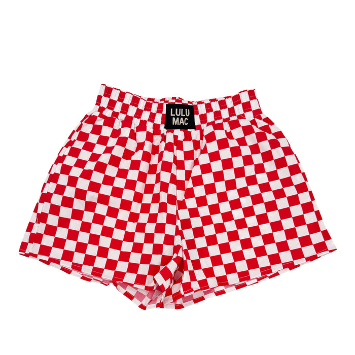 Adult Red & White Checkered Lulu Mac Logo Shorts