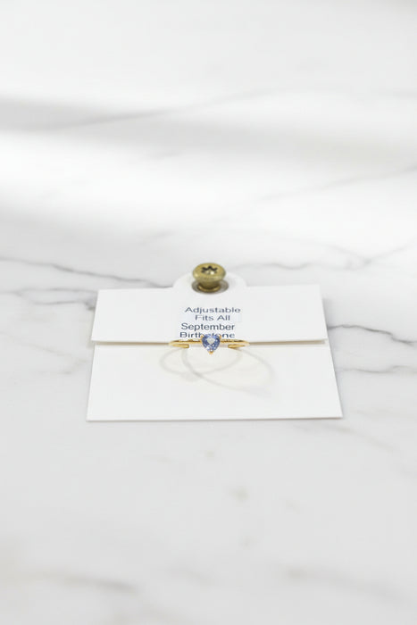 Birthstone Heart Rings on Gold Band- Adjustable Fits All