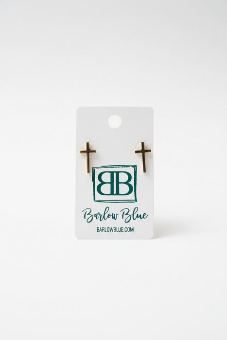Gold Long Cross Stud Earrings