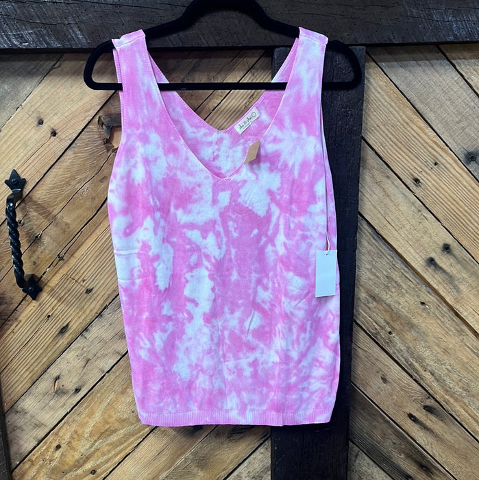 #122 Pink & white tie dye ribbed tank