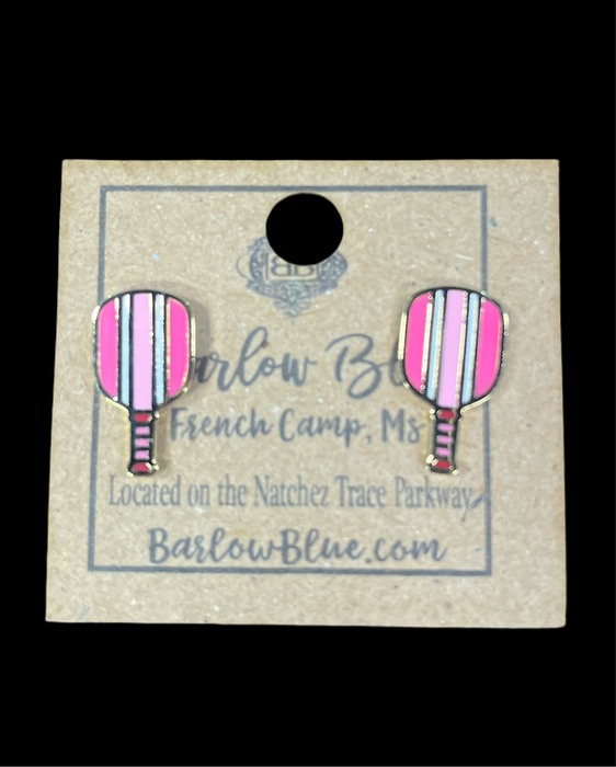 The Pink Pickleball Lover- Pink Striped Pickleball Paddle Earring Studs