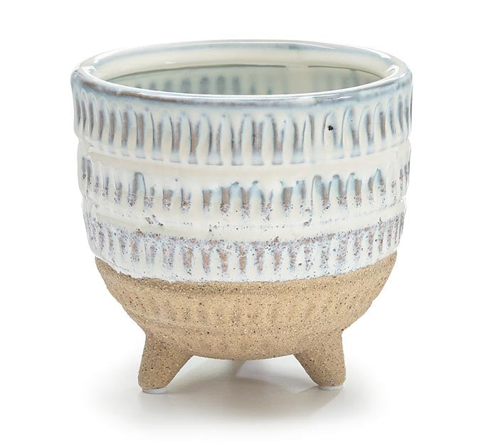 Footed White & Tan Textured Planter