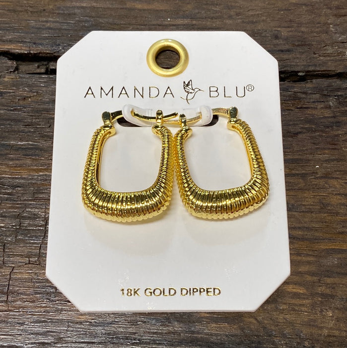 Gold Polished Ribbed Square Hoops