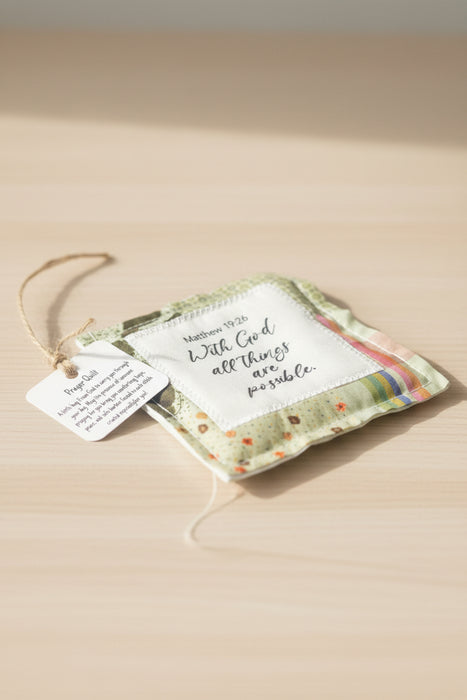 Square Pocket Prayer Quilt with a Wood Cross Inside.  Different Verses or Quotes Available.