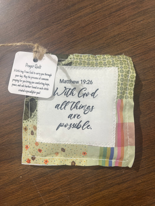 Square Pocket Prayer Quilt with a Wood Cross Inside.  Different Verses or Quotes Available. (Copy)