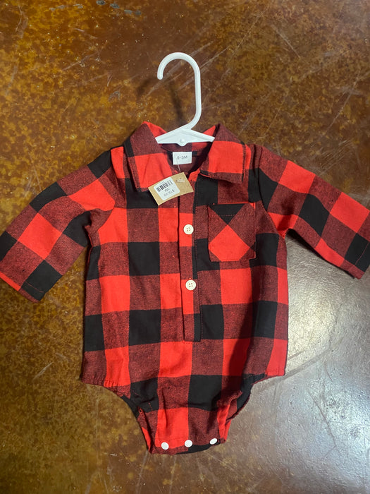 Spencer Red & Black Buffalo Check Onesie for Baby Boys.  0-3 month through 12-18 months.