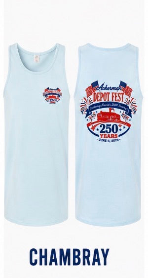 Ackerman, MS Depot Fest 250th Celebration Comfort Colors TANKS.  Available in Adult Sizes.  Proceeds go to Depot Fest.