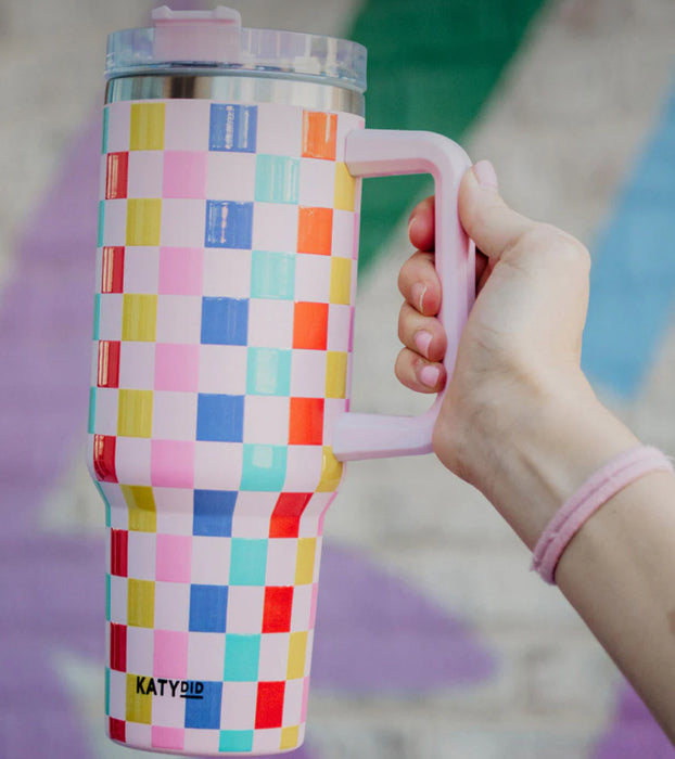 Multicolored Checkered 40oz Tumbler with Handle