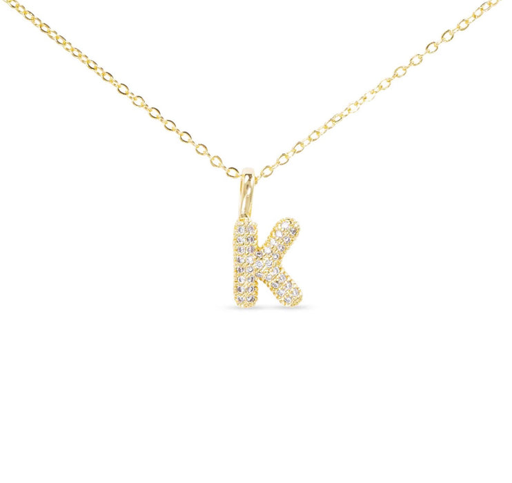 Gold CZ Large Initial Necklace-18 Letters