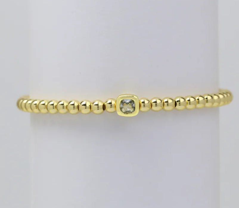 The Confetti - Gold Beaded Bracelet with Square shaped Birthstone Charm