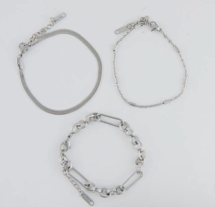 Waterproof Silver Snake Chain Bracelet Set
