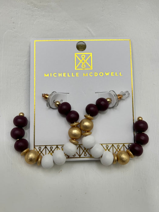 Maroon, White, & Gold Janette Beaded Hoops- Perfect For Game Day To Show Your School Spirit!!