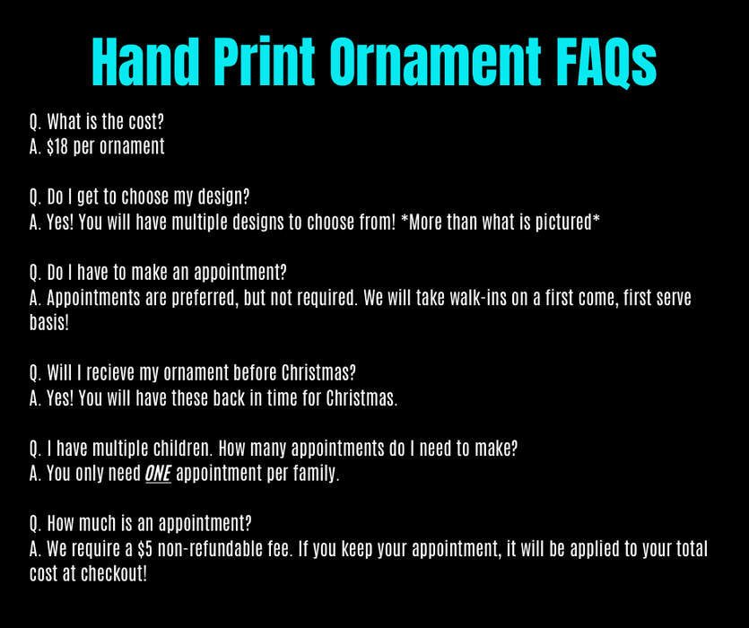 Appointments for Hand Print Ornaments at Barlow Blue by Libby’s Creations on Saturday, 12/6/25