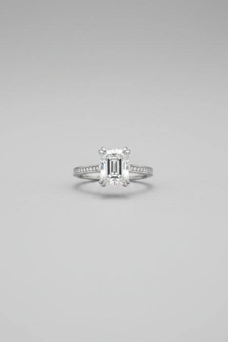 Silver Ring with Square Stone and Wrap Around Stone Band