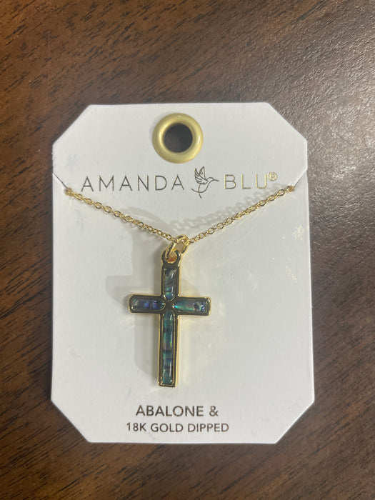 Gold Abalone Blue Cross Necklace