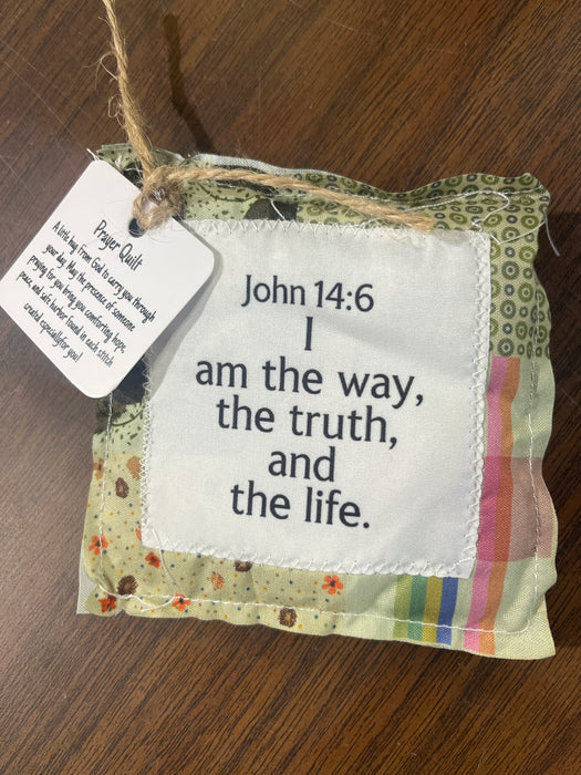 Square Pocket Prayer Quilt with a Wood Cross Inside.  Different Verses or Quotes Available. (Copy)