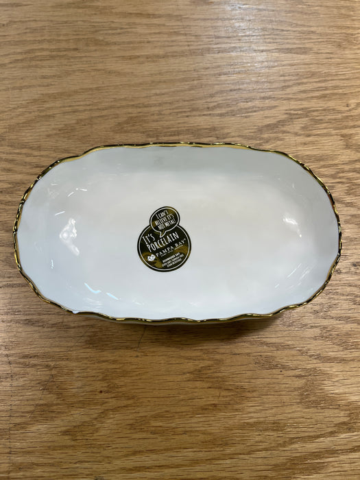 *Small Chip, Damaged* Cream & Gold Small Deep Server