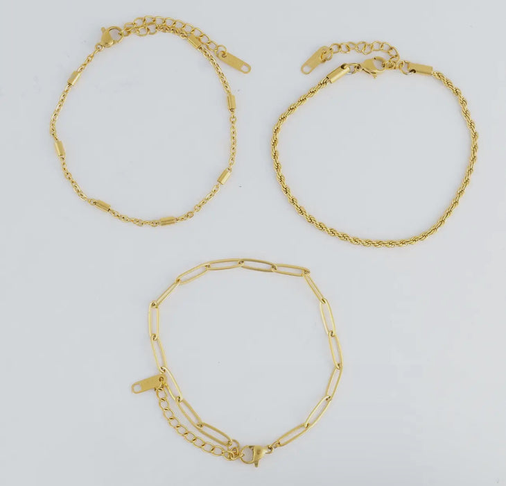 Waterproof Gold Twisted Chain Bracelet Set