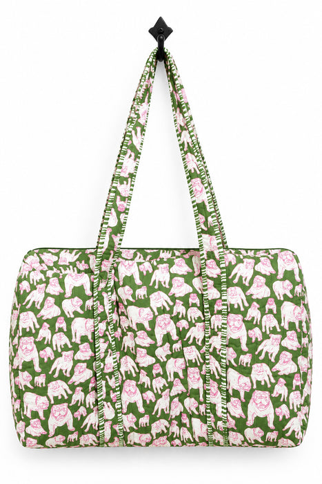 Chelsea Bulldog Quilted Duffle- Green/Pink/White 22x11.5x11.5