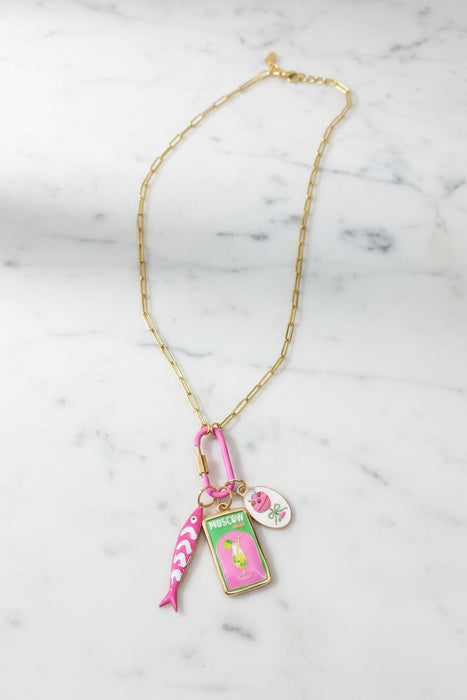 Gold Paperclip Chain Sardine Necklace with 2 Charms