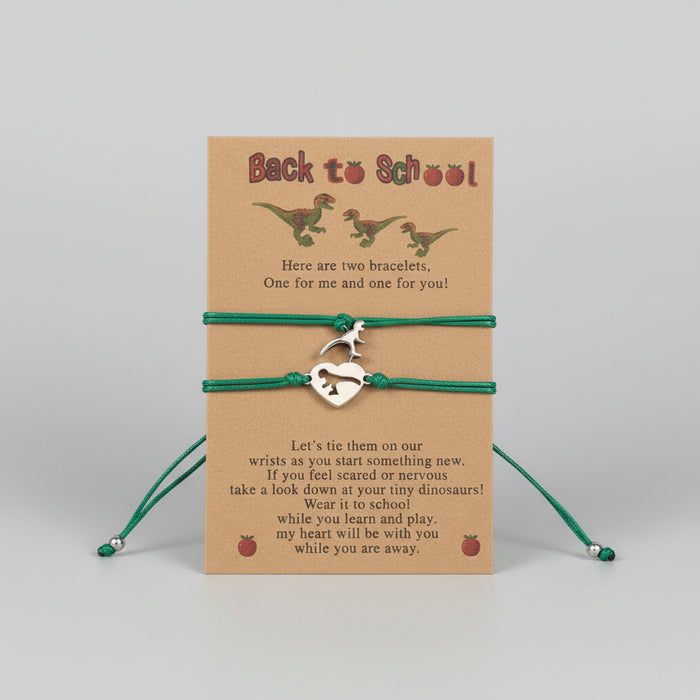 Back To School Green Drawstring Dinosaur Bracelets - Set of 2