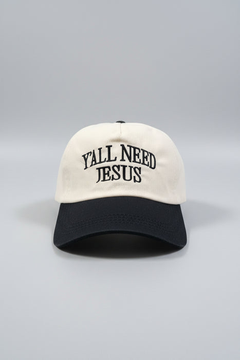 Y'all Need Jesus Black & Cream Hat