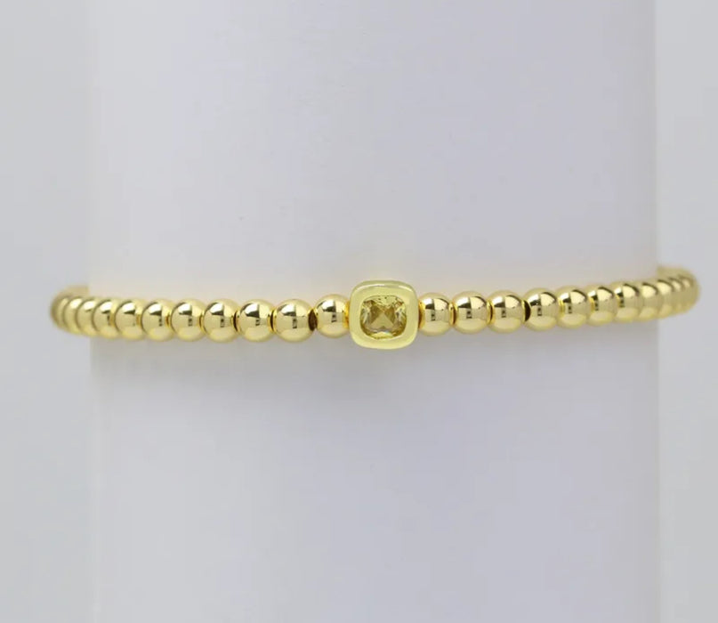 The Confetti - Gold Beaded Bracelet with Square shaped Birthstone Charm