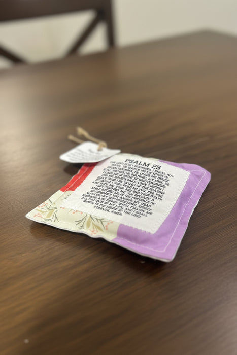 Square Pocket Prayer Quilt with a Wood Cross Inside.  Different Verses or Quotes Available.