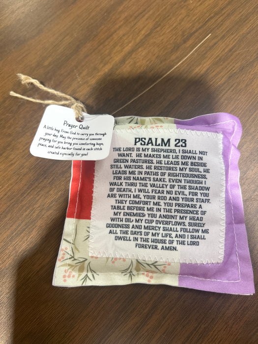Square Pocket Prayer Quilt with a Wood Cross Inside.  Different Verses or Quotes Available.