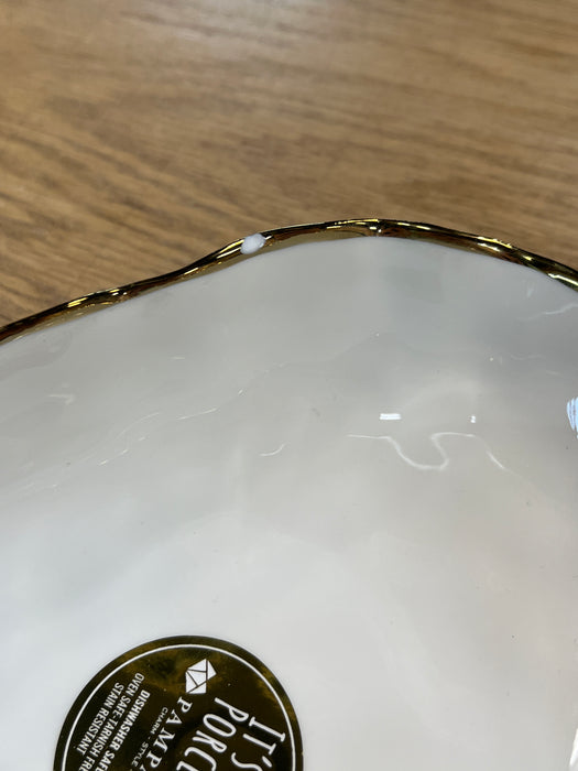 *Small Chip, Damaged* Cream & Gold Small Deep Server