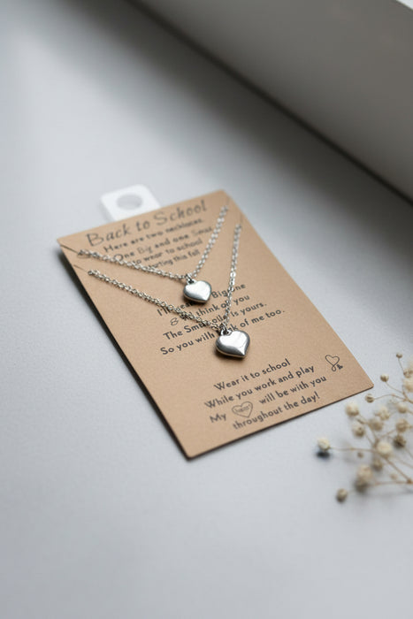 Back To School Silver Heart Necklaces- Set Of 2