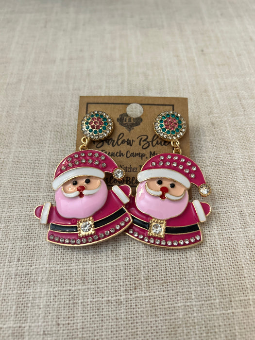 Pink Santa Christmas Earrings