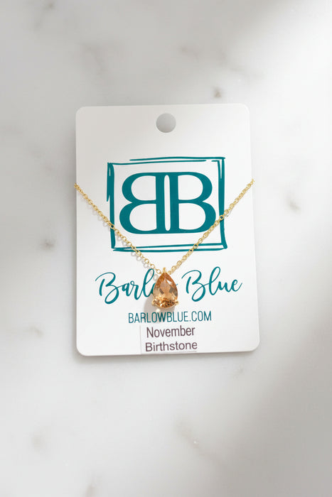 Teardrop Cut Birthstone Necklace with Gold Chain