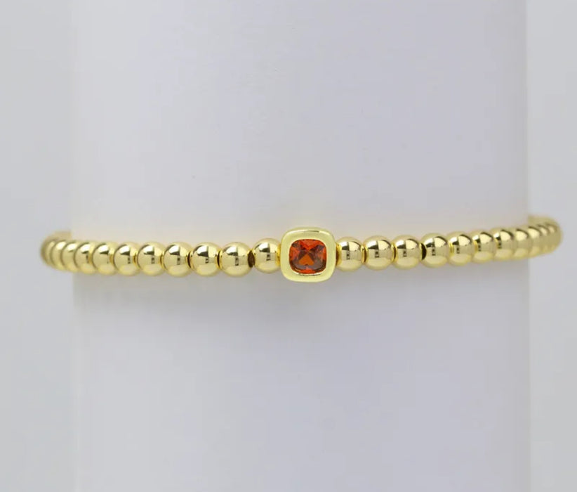 The Confetti - Gold Beaded Bracelet with Square shaped Birthstone Charm