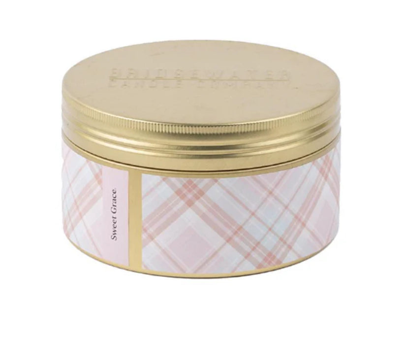 Sweet Grace 3 Wick Tin + Plaid Candle