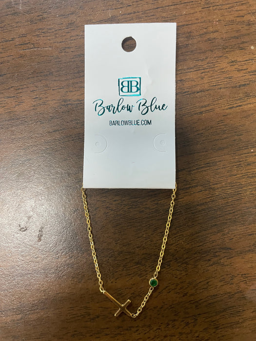 Sideways Cross Birthstone Bracelet