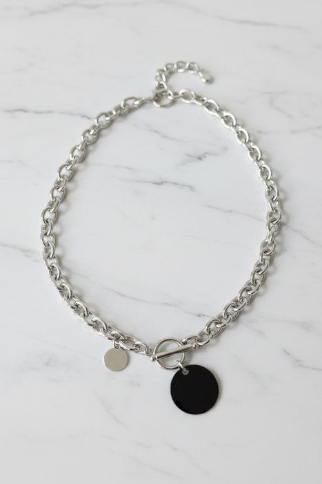 Engravable Heavy Chain Double-Circle Lock Necklace-  Available in Gold and Silver