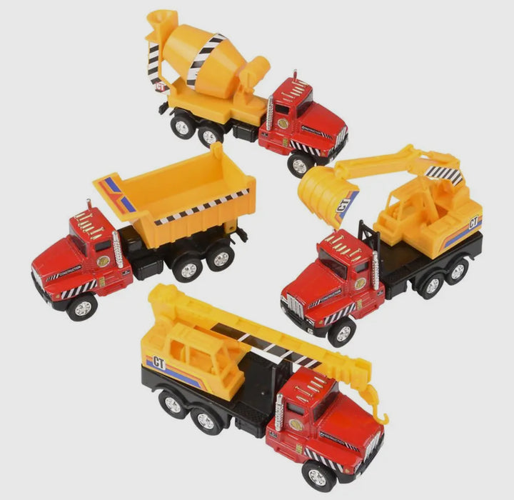 Die Cast Pull Back Construction Trucks.  5.25"