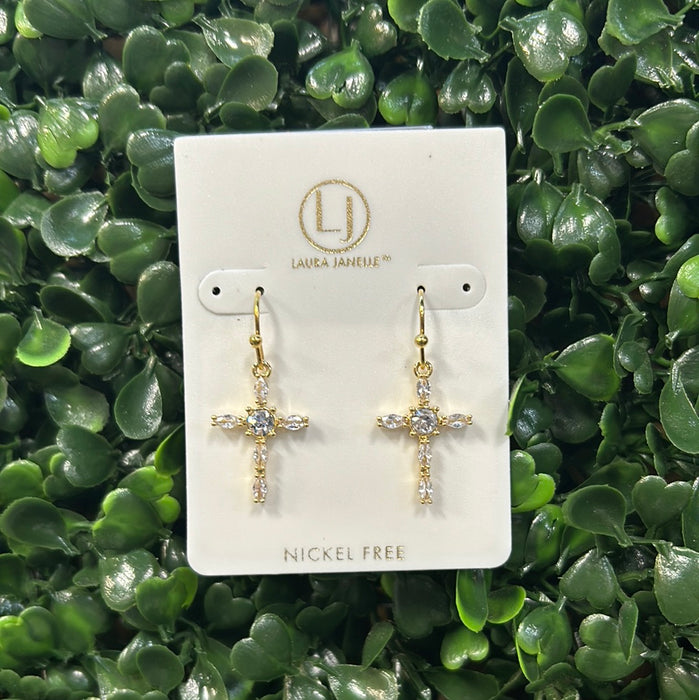 Diamond Cross Earrings with Stone in the Middle