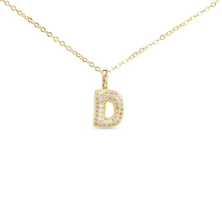 Gold CZ Large Initial Necklace-18 Letters
